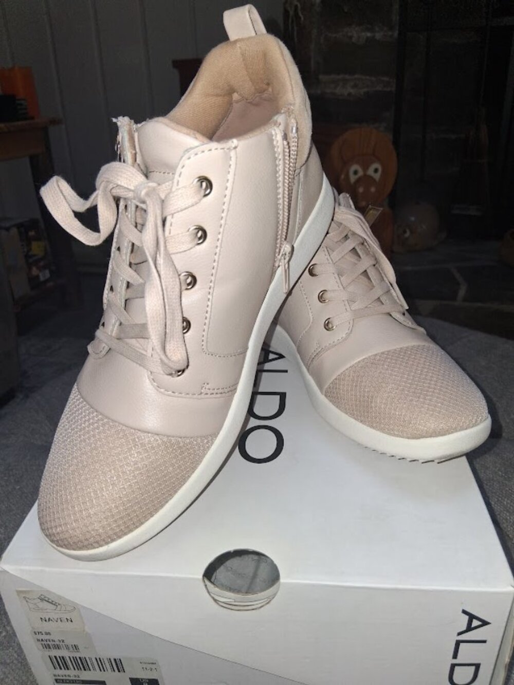 Aldo Naven Women's Sneaker Booties Zip/Lace Up Sz 8 Pink/Beige